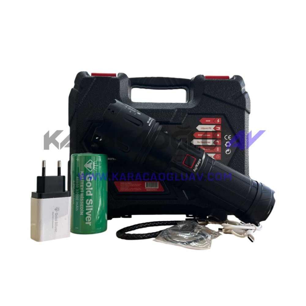 GOLD SİLVER 14400 GÜCLÜ EL FENERİ 80W 8000 LÜMEN