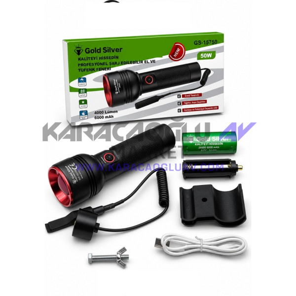 GOLD SİLVER GS-15750 FENER 50W 4000 LÜMEN TÜFEK EL FENERİ