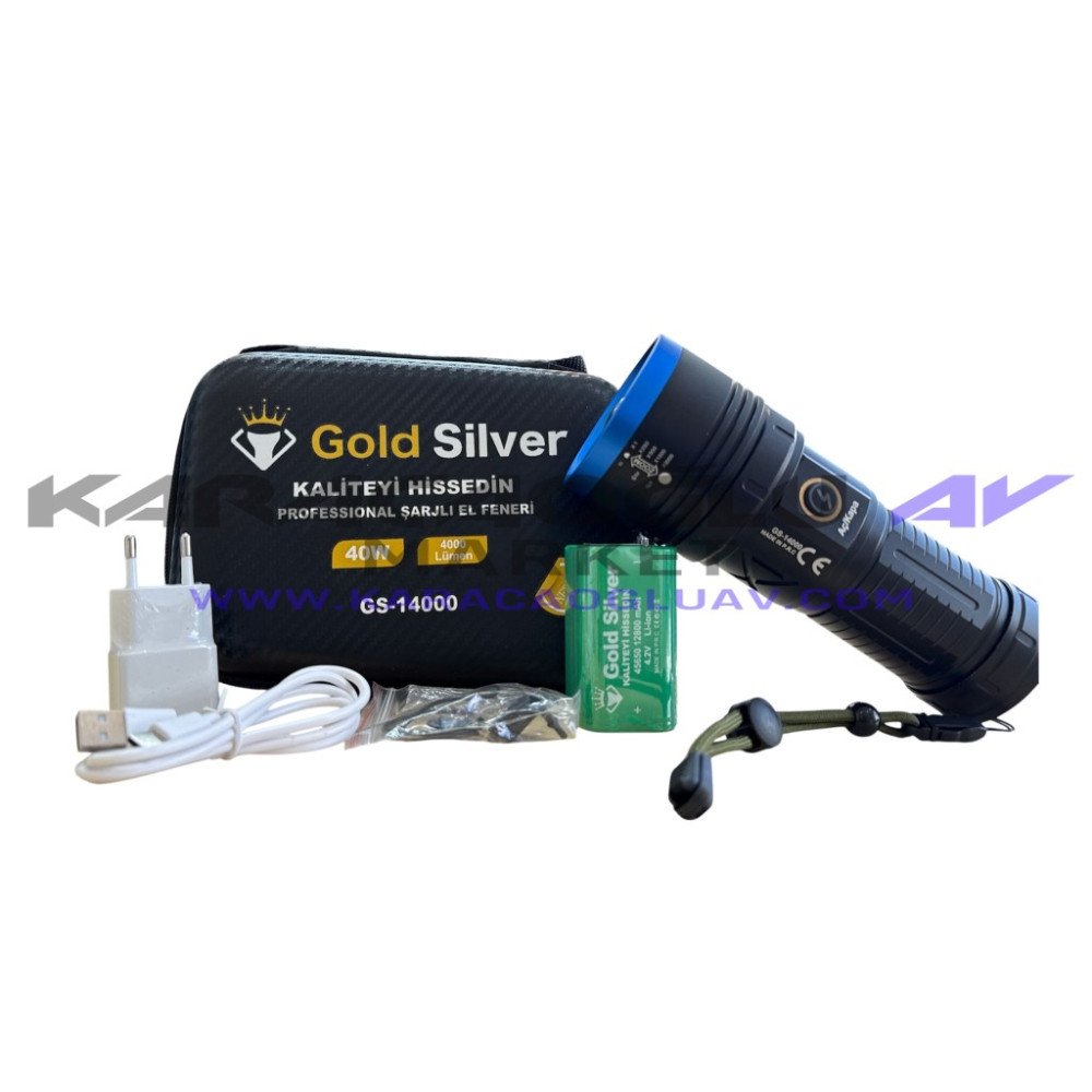 GOLD SİLVER 14000 GÜCLÜ EL FENERİ 40W 4000 LÜMEN