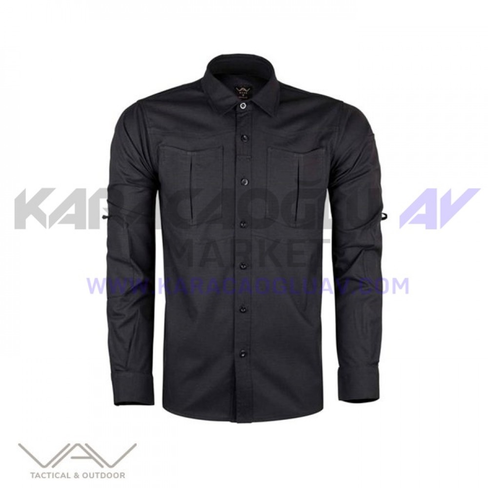 VAV Uzun Kol Pamuklu Gömlek Tactek-04 Siyah