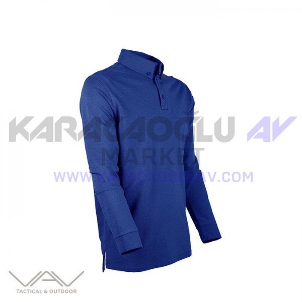 VAV Tlac-03 Polo Yaka Uzun Kol Tişört Mavi