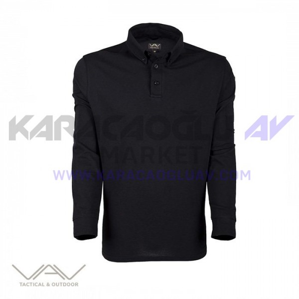 VAV Tlac-03 Polo Yaka Uzun Kol Tişört Siyah
