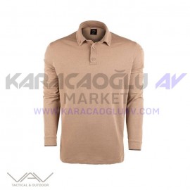 VAV Tlac-04 Polo Yaka Uzun Kol Tişört Bej