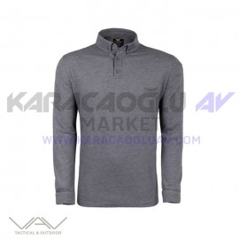 VAV Tlac-04 Polo Yaka Uzun Kol Tişört Füme