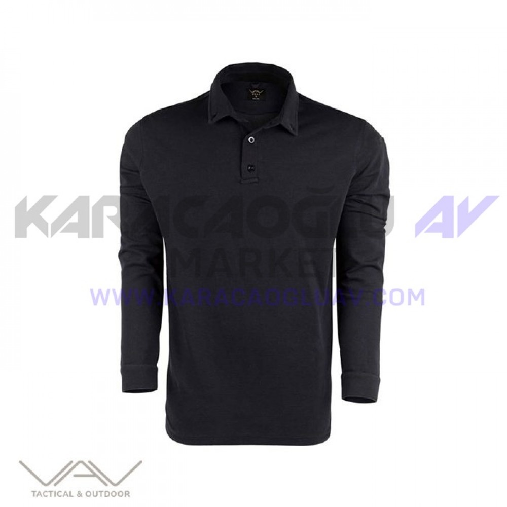 VAV Tlac-04 Polo Yaka Uzun Kol Tişört Siyah