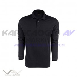 VAV Tlac-04 Polo Yaka Uzun Kol Tişört Siyah