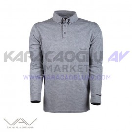 VAV Tlac-02 Polo Yaka Uzun Kollu Tişört Gri